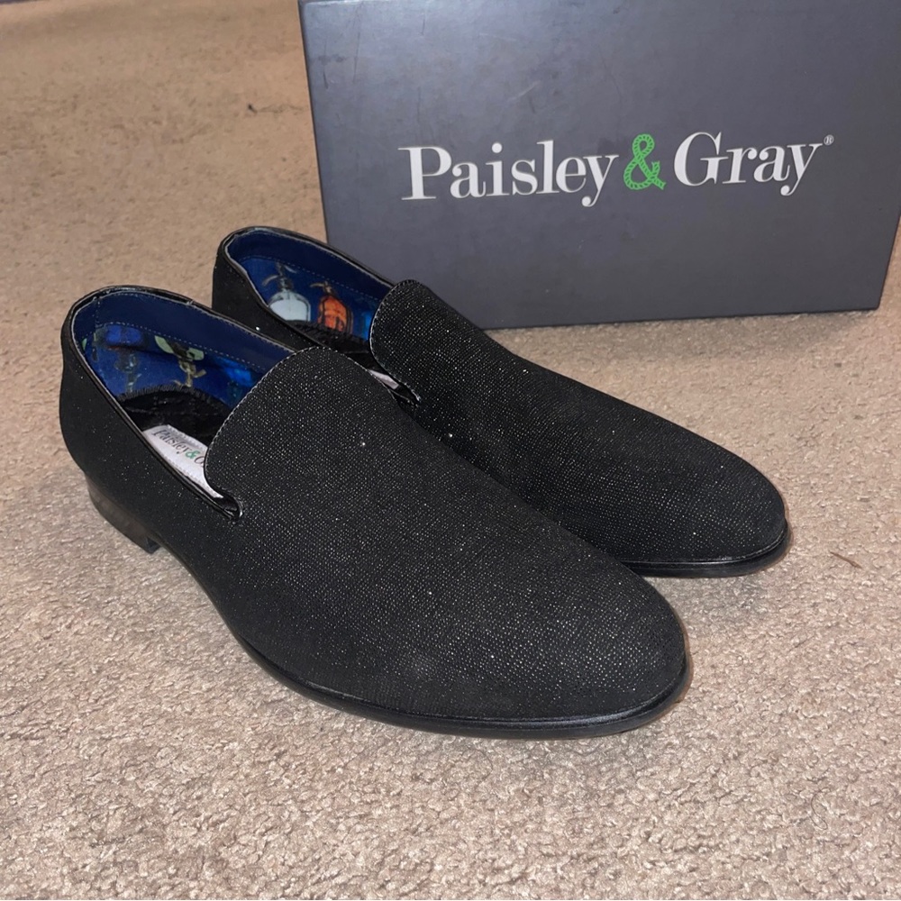 Men’s Warehouse Paisley And Gray Party Bow Black Diamond Smokin Loafer Size 9.5